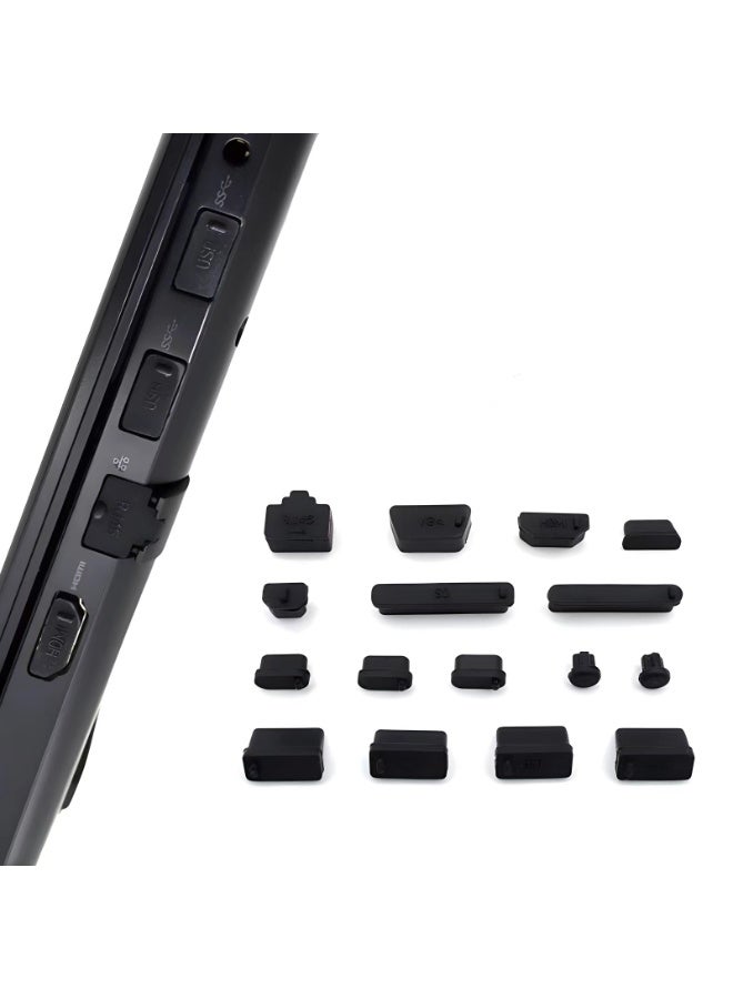 16 Pcs USB Port Cover, 10 Types Silicone Laptop Ports Cover Dust Plugs Caps for Type C/USB C, USB Female Plug, HDMI, RJ45, SD Card, Headphone Ports, USB Type-C Dust Stopper - Image 1